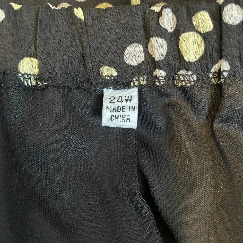 Y2K Skirt Plus Size 24W Black White Polka Dot Chiffon Flowy Pull On Minimal